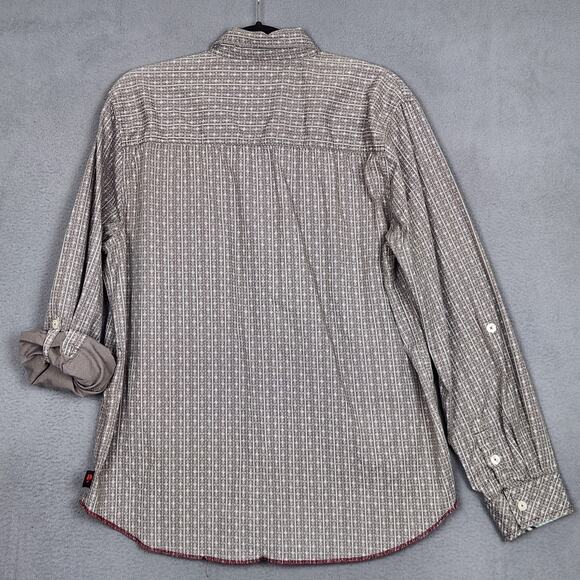 MAMBO AUSTRALIA Shirt Mens Large Gray Button Up Flip Cuff Roll Tab Sleeves - Picture 2 of 13